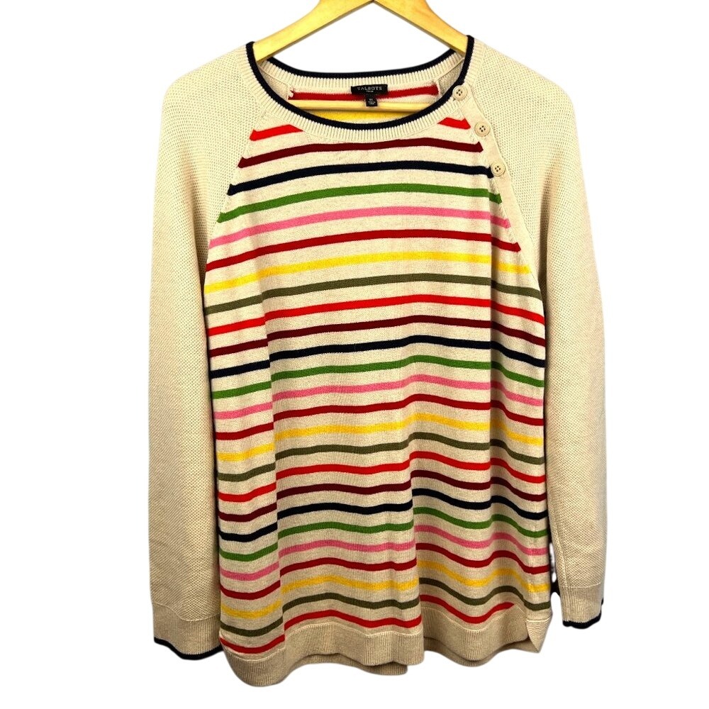Talbots Lambswool Blend Striped Long Sleeve Sweater Size1X Nautical Rainbow